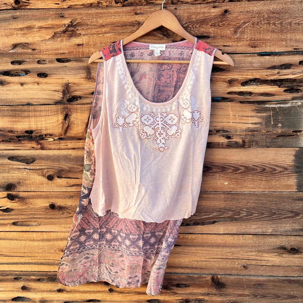 LIBERTY GARDEN | NWT Bohemian Hi Low Patchwork Tunic Top L